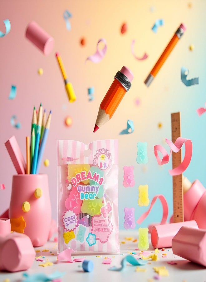 Mozff 5Pcs Cute Erasers - Colorful Gummy Bear Cabochons | Cartoon Bear Pencil Erasers | Animals | Interactive Eraser Pets | Stationery Supplies School Reward - Image 5